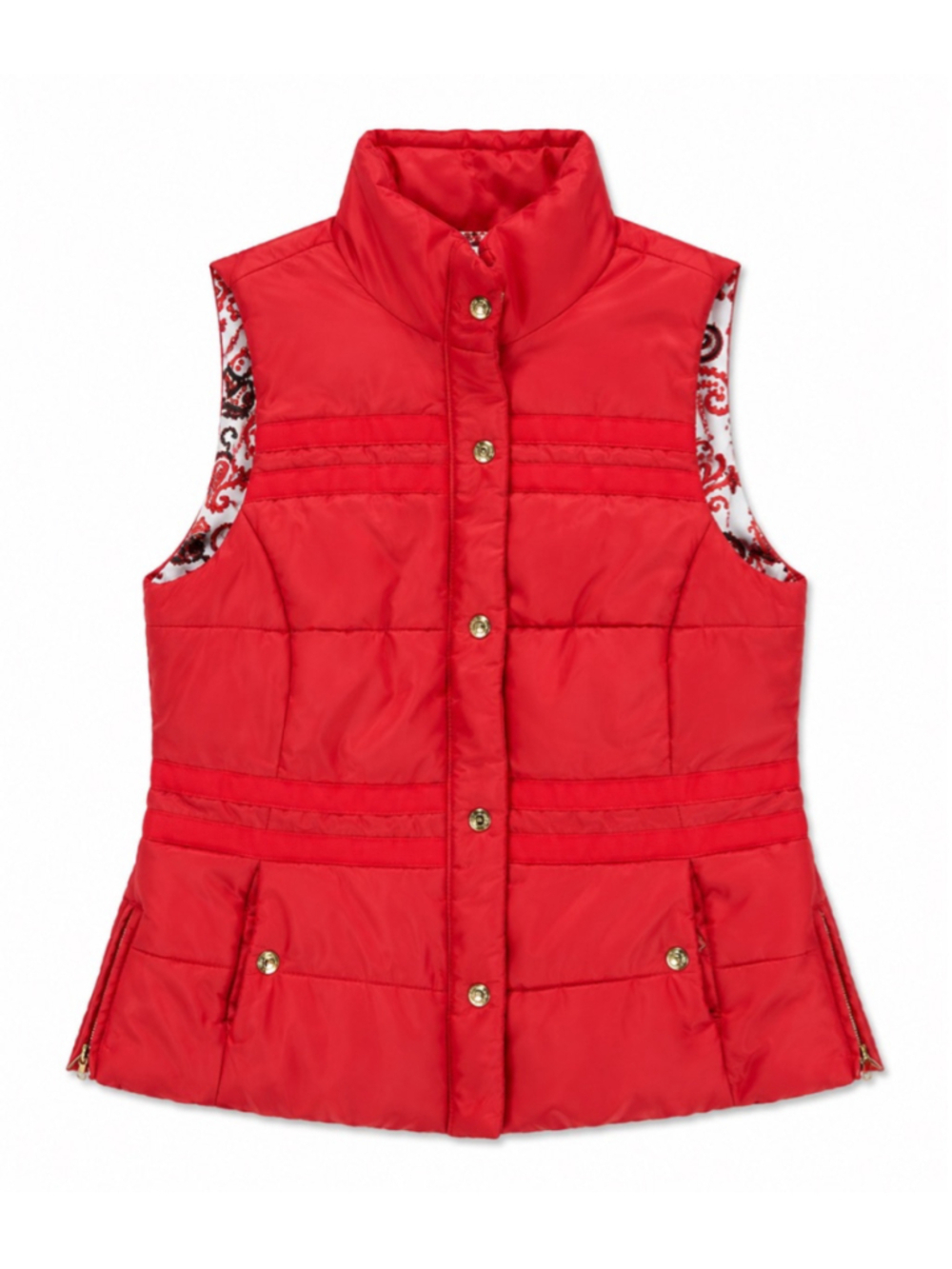 Women's Dizzy Lizzie Red Puffer Vest XL with Paisley Lining Summer